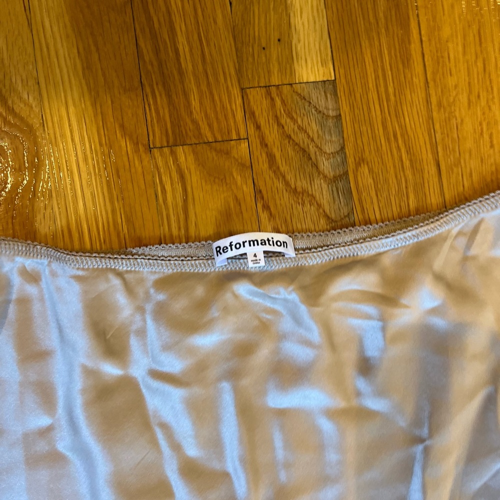 Reformation Silk Layla skirt in sand